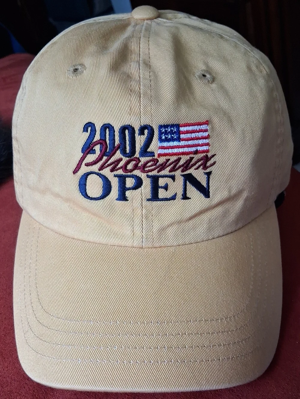 2002 Phoenix Open Embroidered Golf Cap - Yellow with Navy and Brgndy lettering